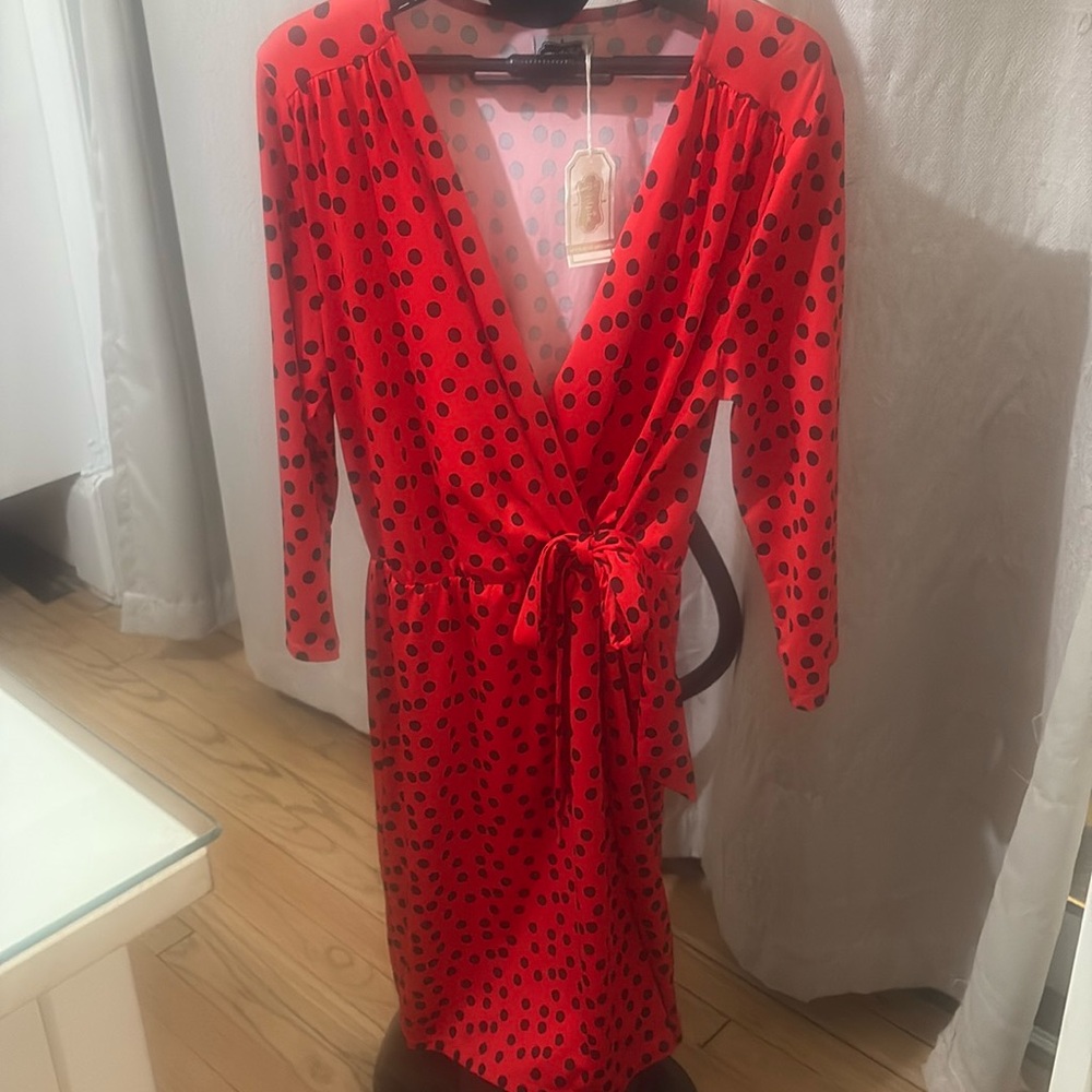 NWT MUDPIE black and red polka dot wrap dress. Medium. 8/10